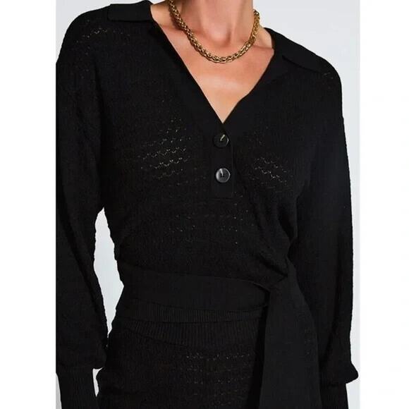 REVOLVE Devon Windsor Polo Sweater Size Small Black Pullover Open Back Knit Top - Picture 4 of 12